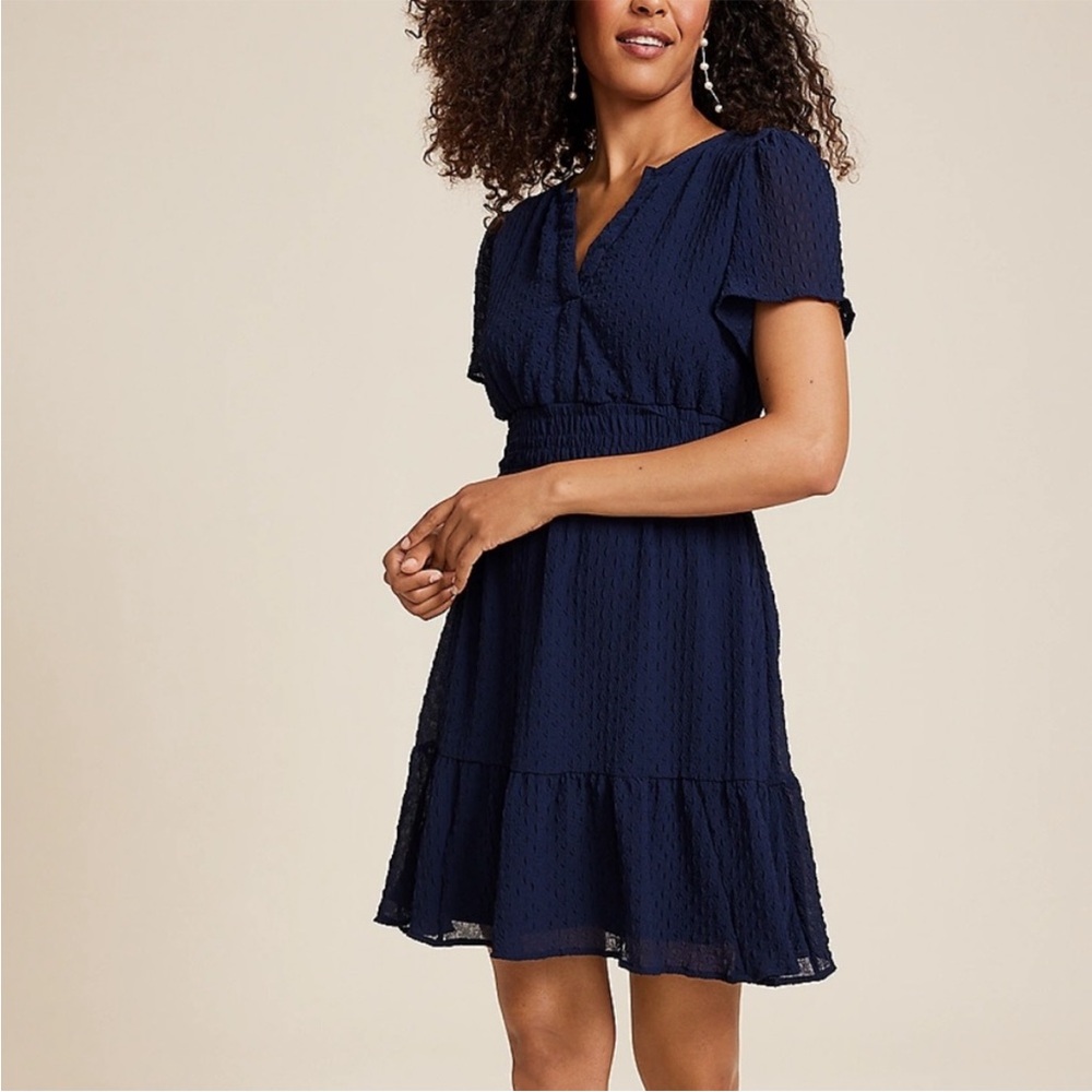 Maurices Blue Puff Sleeve V-Neck Mini Dress